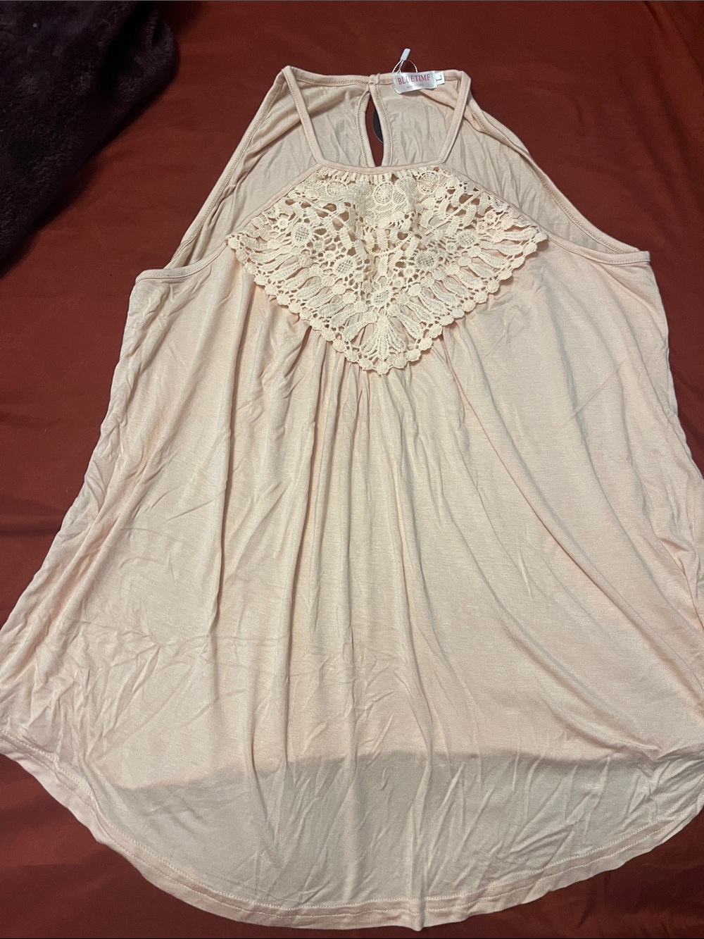 Crochet Yoke Halter Tank Top - Light Cream